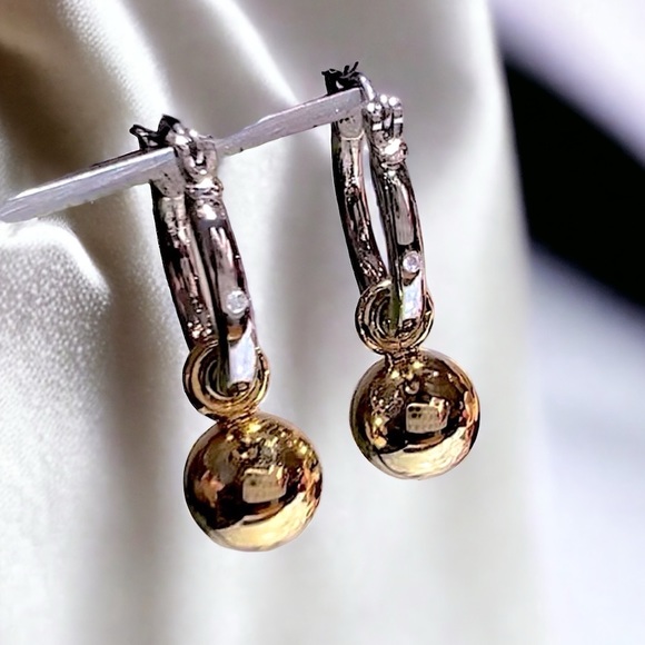 Silver hoop earrings with Gold Balls Dangle Hoops Perfect two tone earrings! - Picture 16 of 16